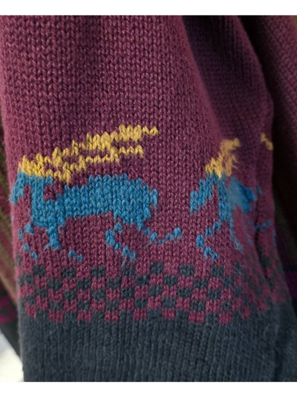 Colorful Birds & Moose Patterned Long Knit Sweater Cardigan ski warm winter - Picture 8 of 15